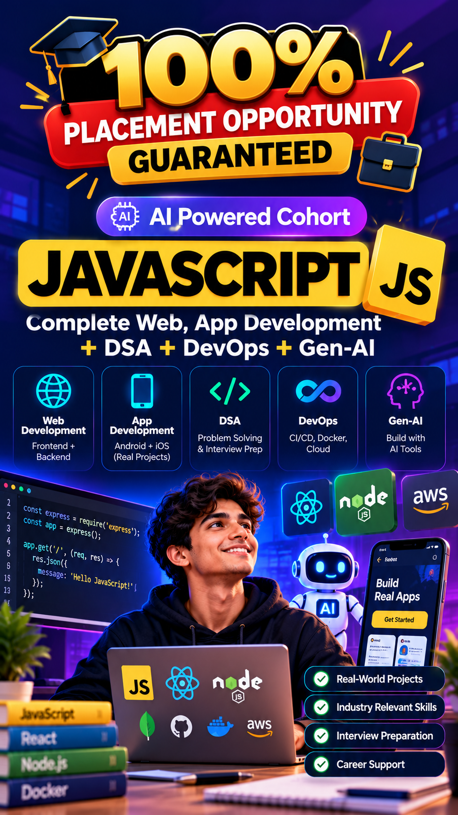 AI Powered Software Engineering Cohort (JAVASCRIPT): Complete Web, App Development + DSA + Gen-AI + Aptitude