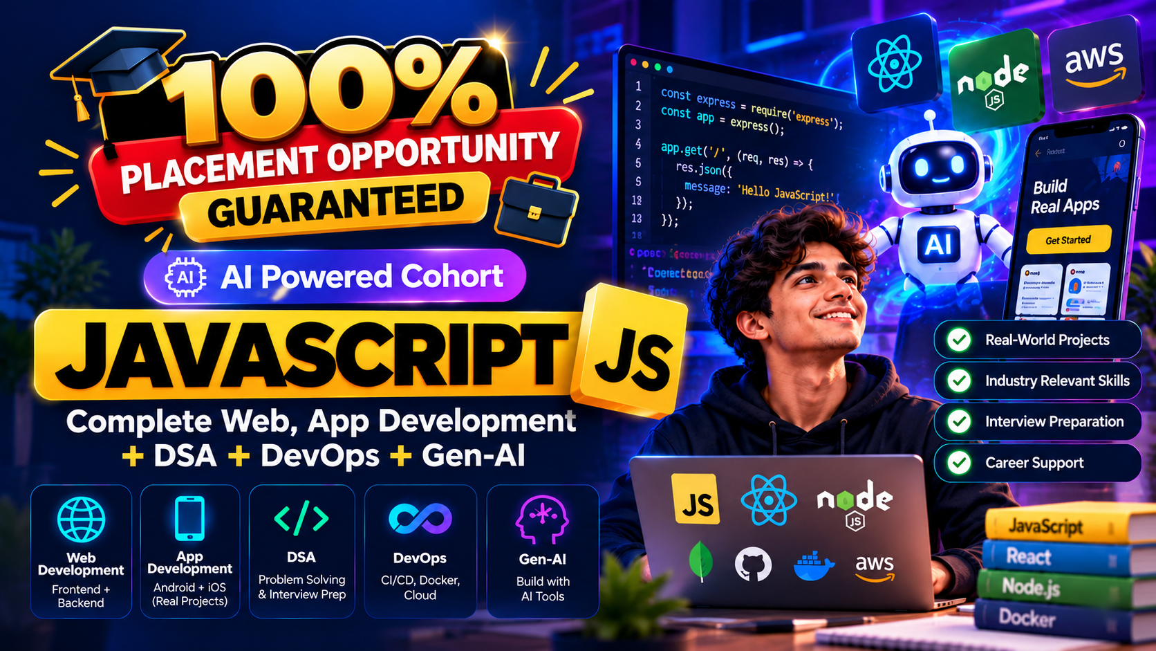 AI Powered Software Engineering Cohort (JAVASCRIPT): Complete Web, App Development + DSA + Gen-AI + Aptitude