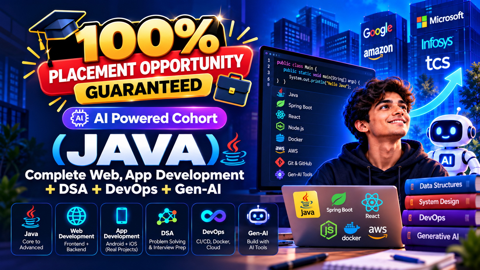 AI Powered Software Engineering Cohort (JAVA): Complete Web, App Development + DSA + Devops + Gen-AI